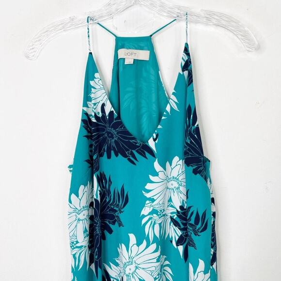 LOFT Teal Black and White Floral V-Neck Racerback Maxi Dress Sz. 4 - Picture 3 of 4